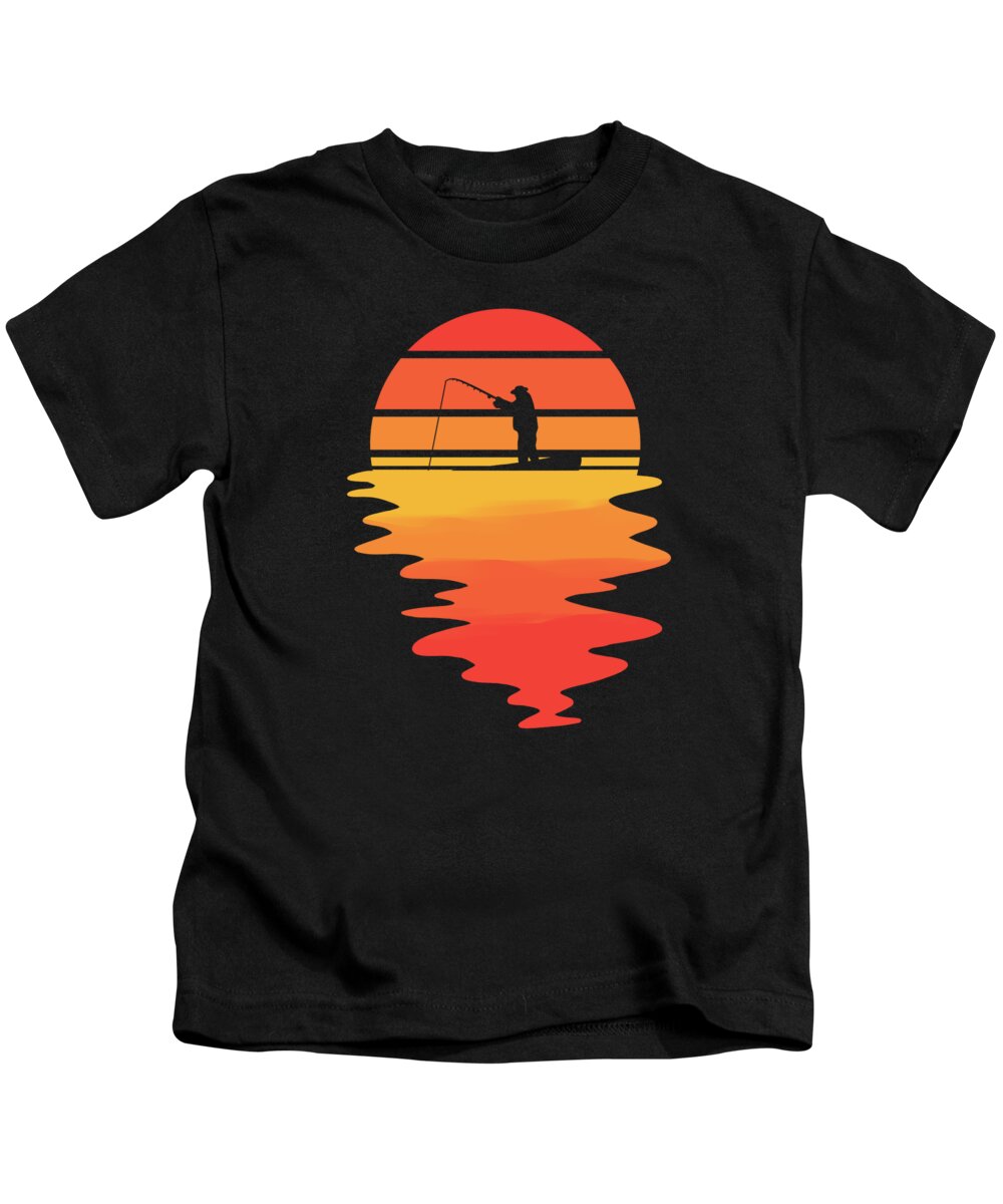Retro Sunset Fishing Fisherman Dad Vintage Sunrise Kids T-Shirt by