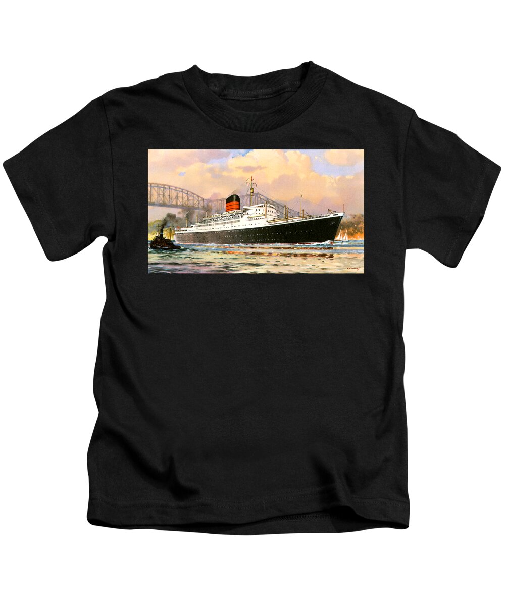 Saxonia Kids T-Shirt featuring the painting RMS Saxonia 1954 Travel Postcard by Unknown