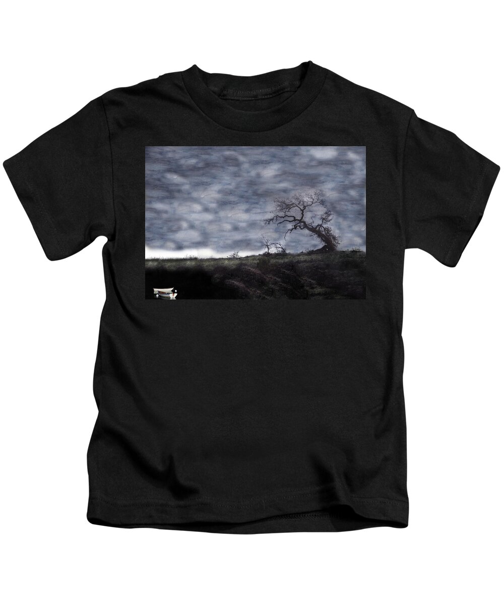 Boat Kids T-Shirt featuring the photograph Rowboats and Oak on a Riverbank by Wayne King