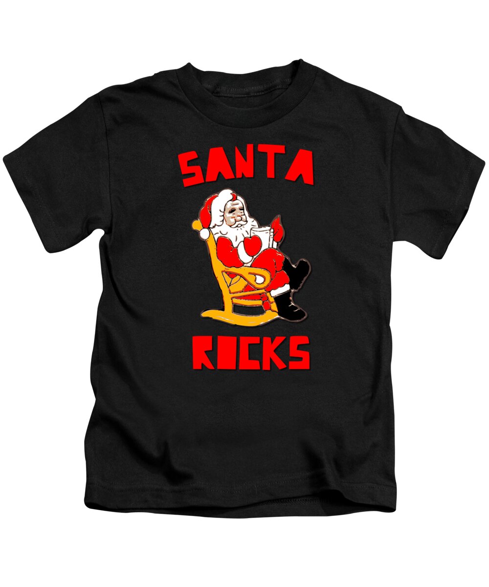 Christmas 2023 Kids T-Shirt featuring the digital art Santa Rocks Funny Christmas by Flippin Sweet Gear