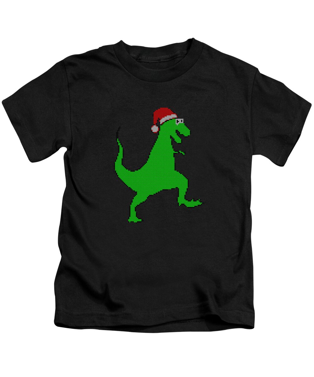 Christmas 2023 Kids T-Shirt featuring the digital art Santasaurus Ugly Christmas Sweater by Flippin Sweet Gear