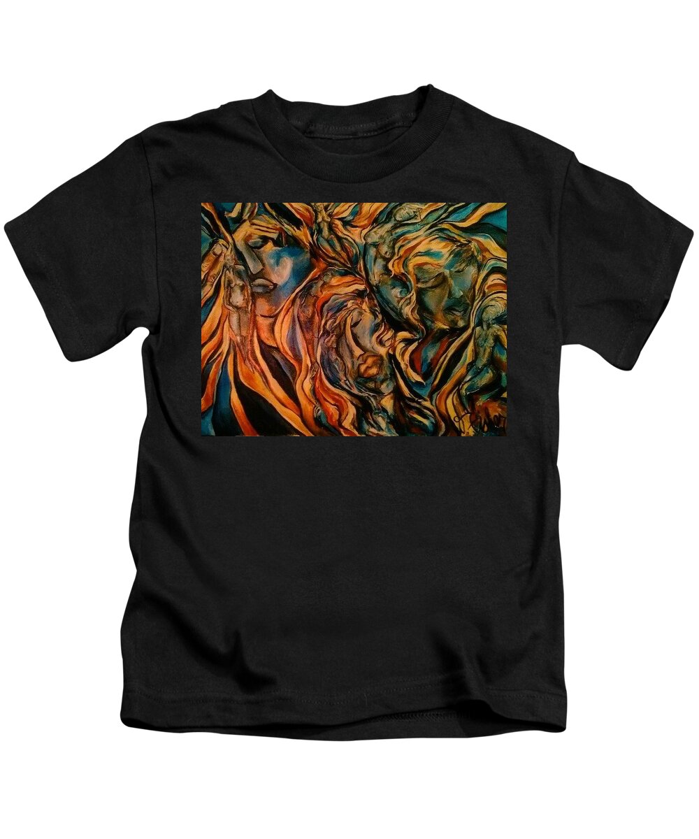 Figural Art Kids T-Shirt featuring the painting Saving Three by Dawn Caravetta Fisher
