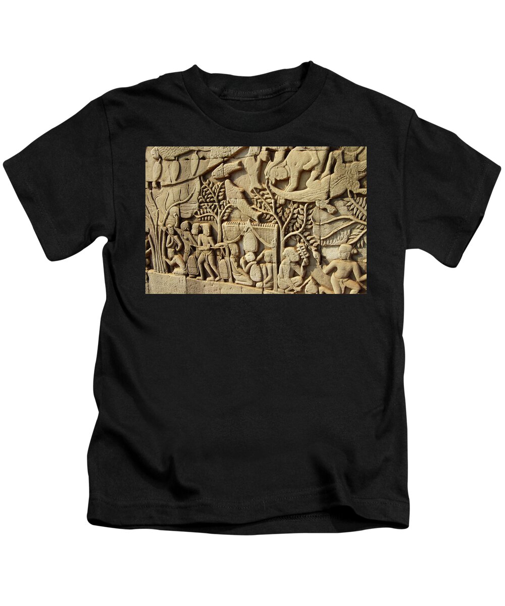 Angkor Kids T-Shirt featuring the photograph Sea battle between the Cham and Khmer by Steve Estvanik