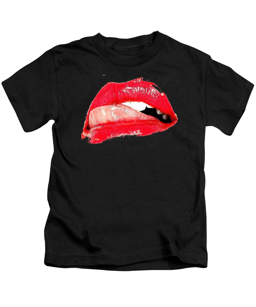 Metal Kids T-Shirt featuring the painting Sexy Lip Bite Mouth Lipstick Licking T-Shirt Tees Tee by Tony Rubino