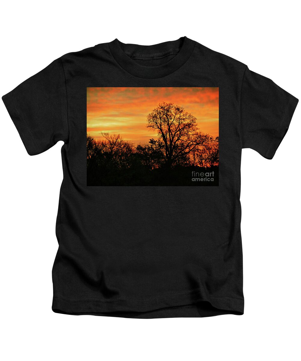 Environment Kids T-Shirt featuring the photograph Silhouettes and Sunset Skies by On da Raks