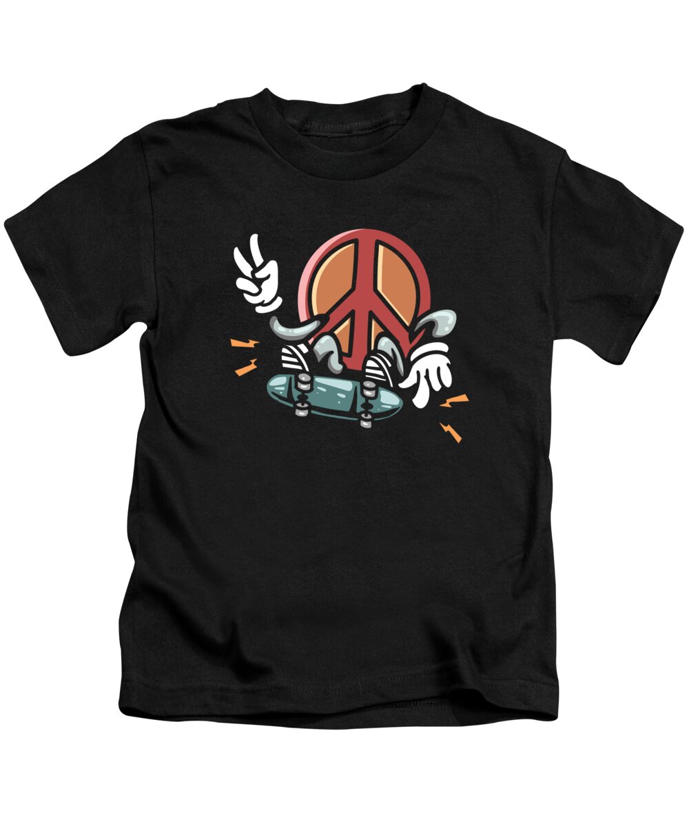 Skateboarder Kids T-Shirt featuring the digital art Skateboarder Peace Sign Skateboarding Peace Lover by Toms Tee Store
