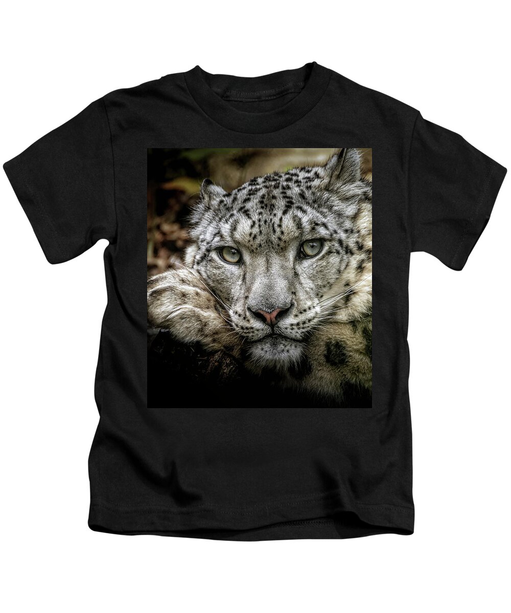 Snow Kids T-Shirt featuring the photograph Snow-Leopard-Print-Signed by Chris Boulton