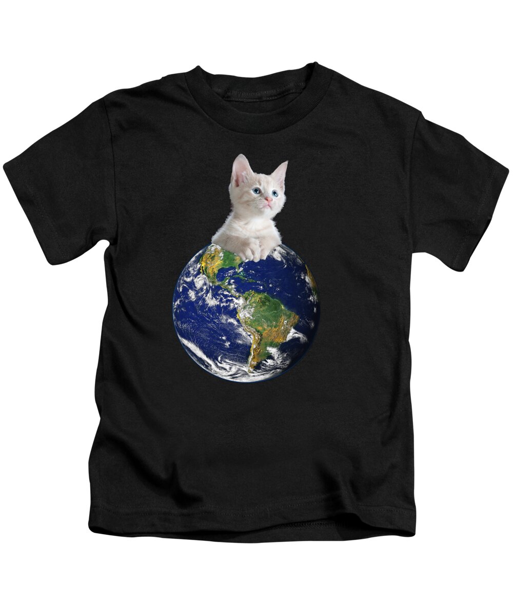 Sarcastic Kids T-Shirt featuring the digital art Space Kitten Ruler of Earth Funny by Flippin Sweet Gear