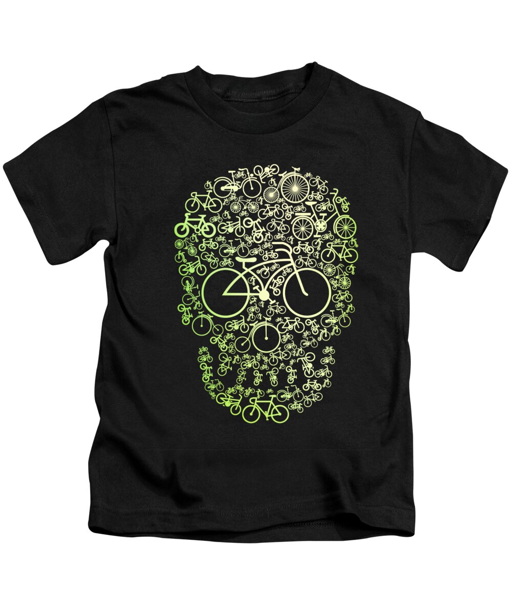 Cycle Kids T-Shirt featuring the painting Sports Bicycling And Cycling Funny Bicycle Sugar Skull T-Shirt Rubino by Tony Rubino