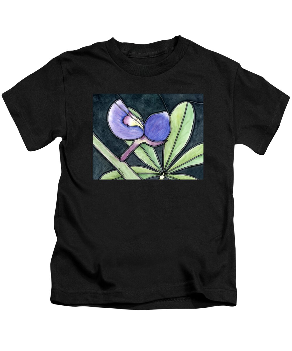 Bluebonnet Kids T-Shirt featuring the painting Stained Glass Bluebonnet Petal by Hailey E Herrera