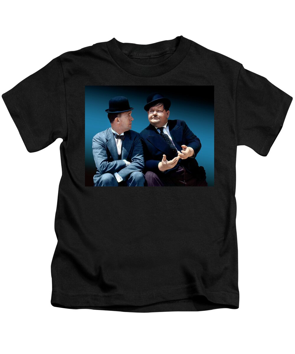Stan Laurel And Oliver Hardy Kids T-Shirt featuring the photograph Stan Laurel and Oliver Hardy by Carlos Diaz