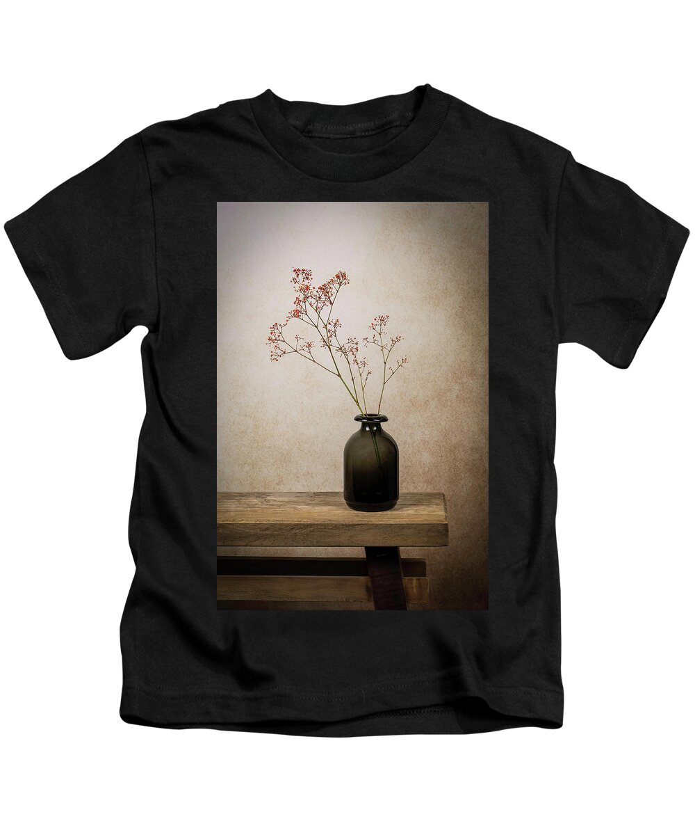 Modern Still Life Kids T-Shirt featuring the digital art Still life Gypsophila in a vase by Marjolein Van Middelkoop