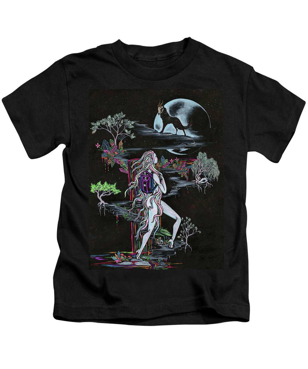 Neon Art Kids T-Shirt featuring the painting Strange Journey by Megan Thompson