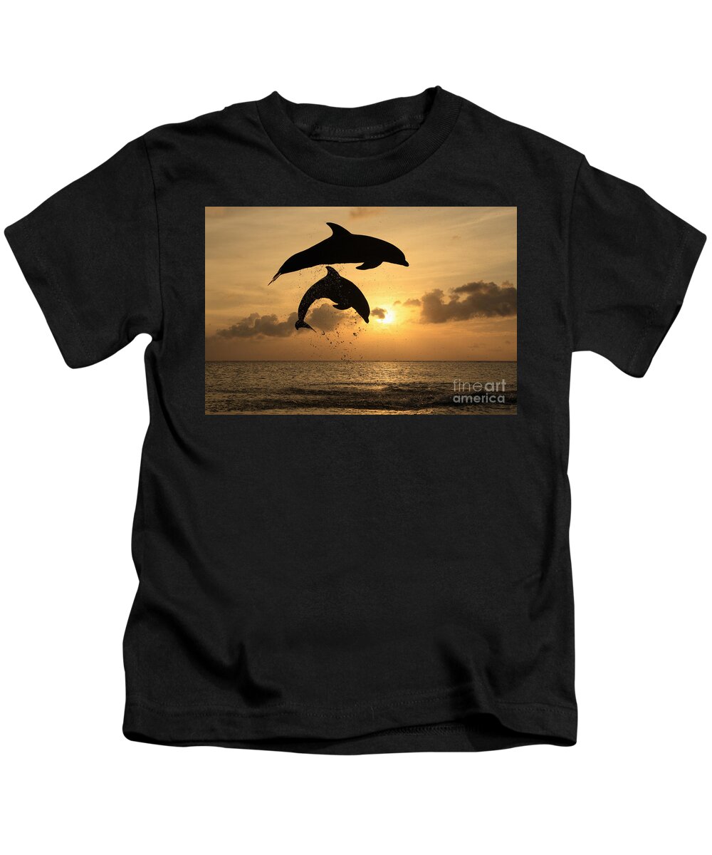 80094760 Kids T-Shirt featuring the photograph Sunset Dolphins by Jurgen and Christine Sohns