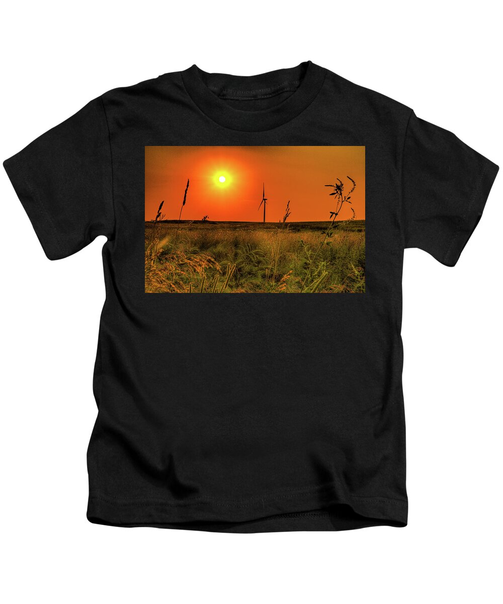 Sunset Illinois Orange Yellow Green Kids T-Shirt featuring the photograph Sunset in Illinois by David Morehead