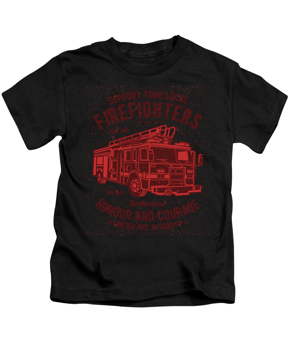 Fireman Kids T-Shirt featuring the digital art Support Your Local Firefighters by Jacob Zelazny