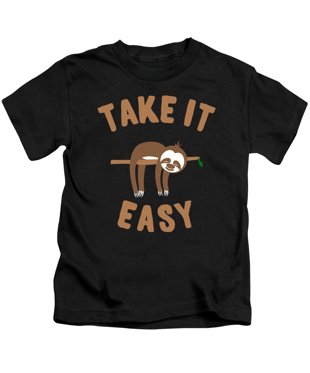 Funny Kids T-Shirt featuring the digital art Take It Easy Sloth by Flippin Sweet Gear