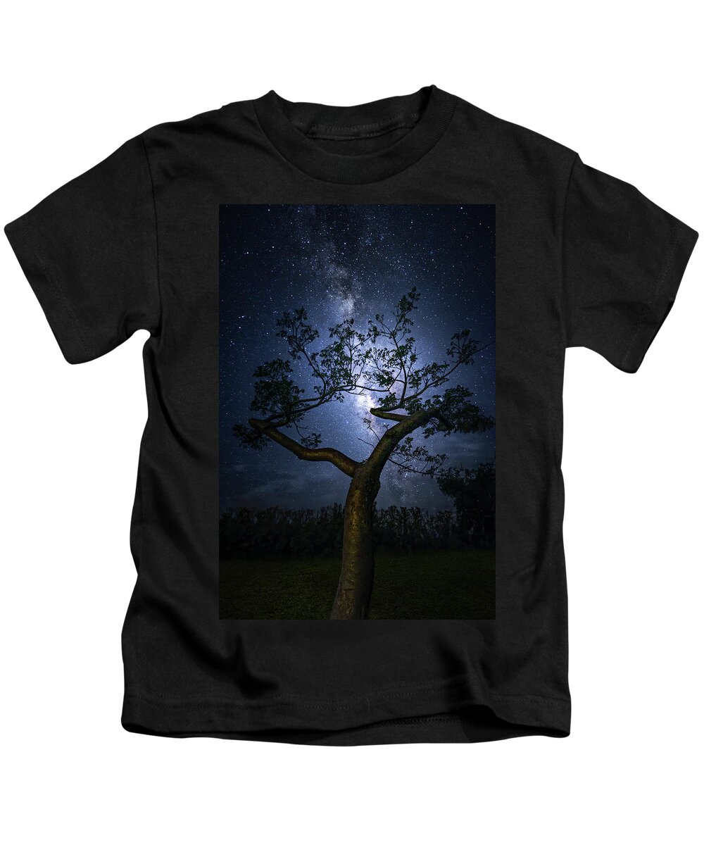 Milky Way Kids T-Shirt featuring the photograph The Galaxy Tree by Mark Andrew Thomas