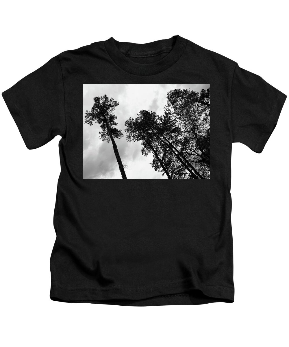 Tree Kids T-Shirt featuring the photograph The Leader and His Henchmen Stare BW by Lee Darnell