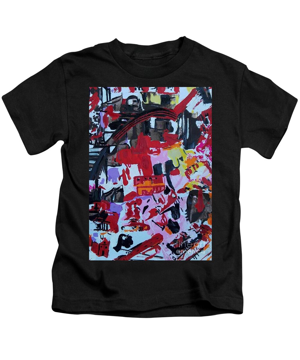 Abstract Kids T-Shirt featuring the painting The Little House Under The Bridge by Denise Morgan