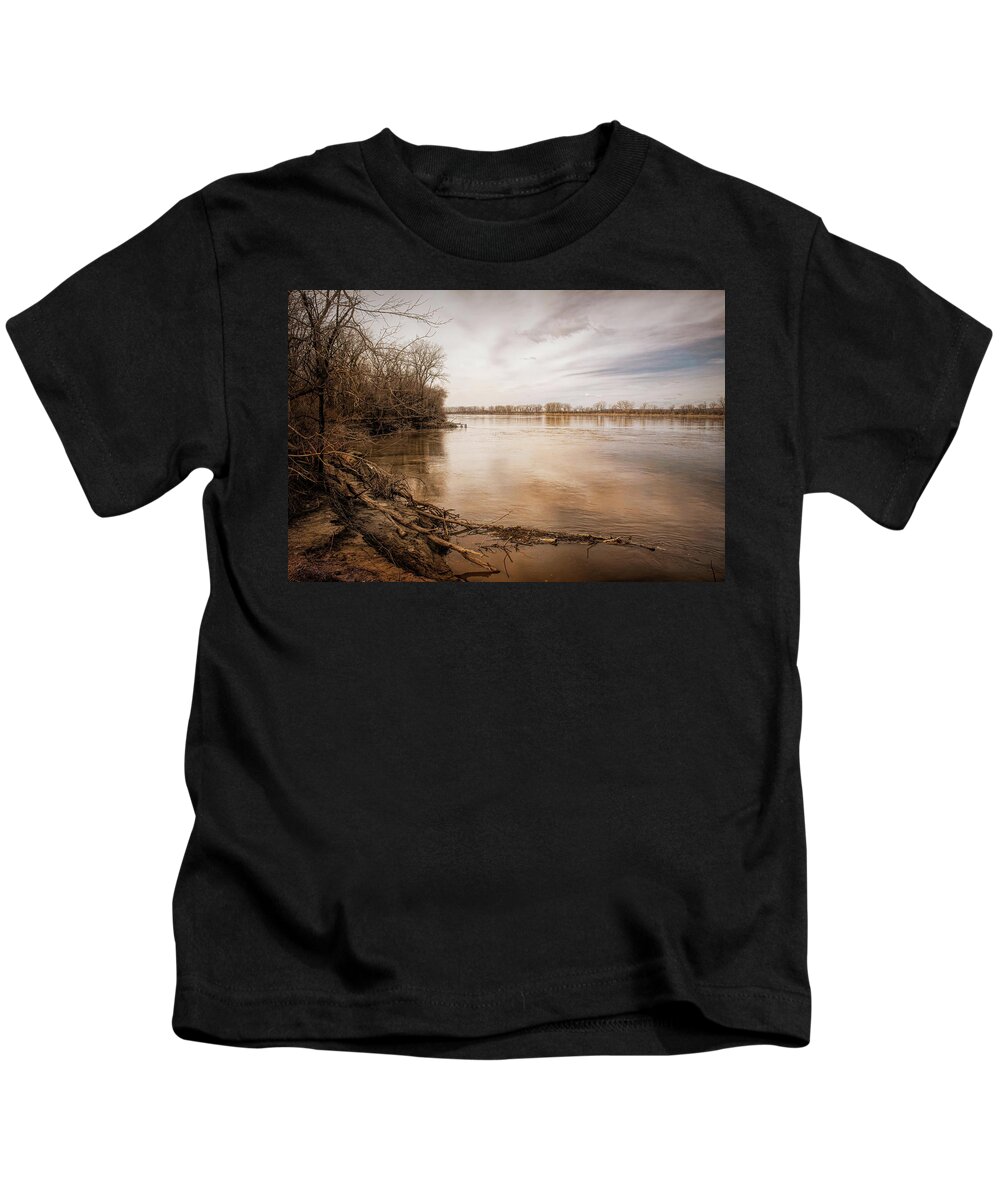 Landscape Kids T-Shirt featuring the photograph The Muddy Missouri by Linda Shannon Morgan