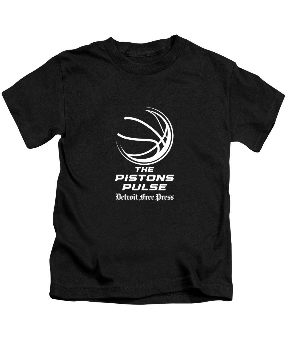 Pistons Kids T-Shirt featuring the digital art The Pistons Pulse White Logo by Gannett