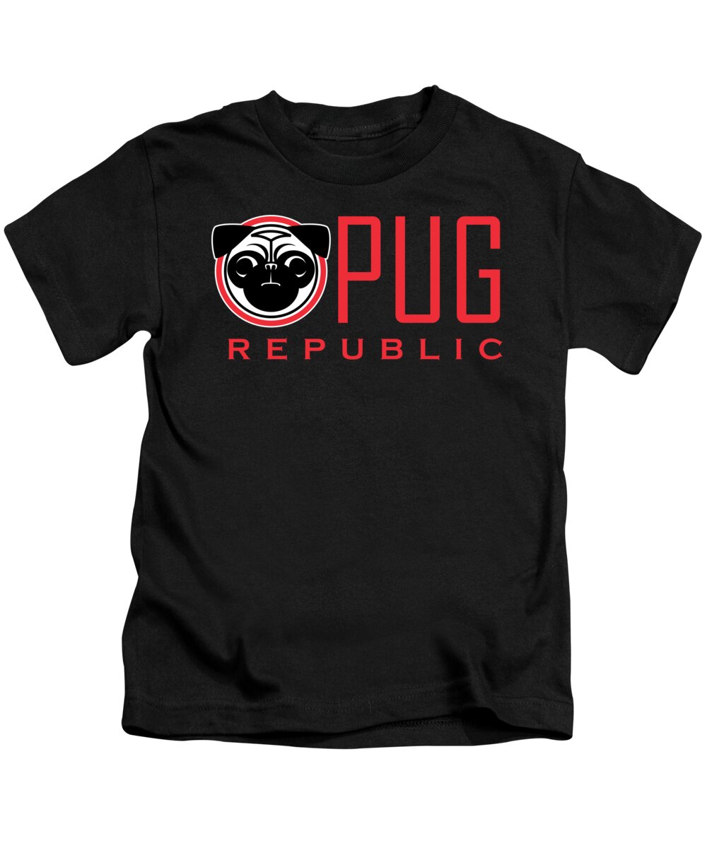 Pug Kids T-Shirt featuring the drawing The Pug Republic by Canine Caricatures By John LaFree