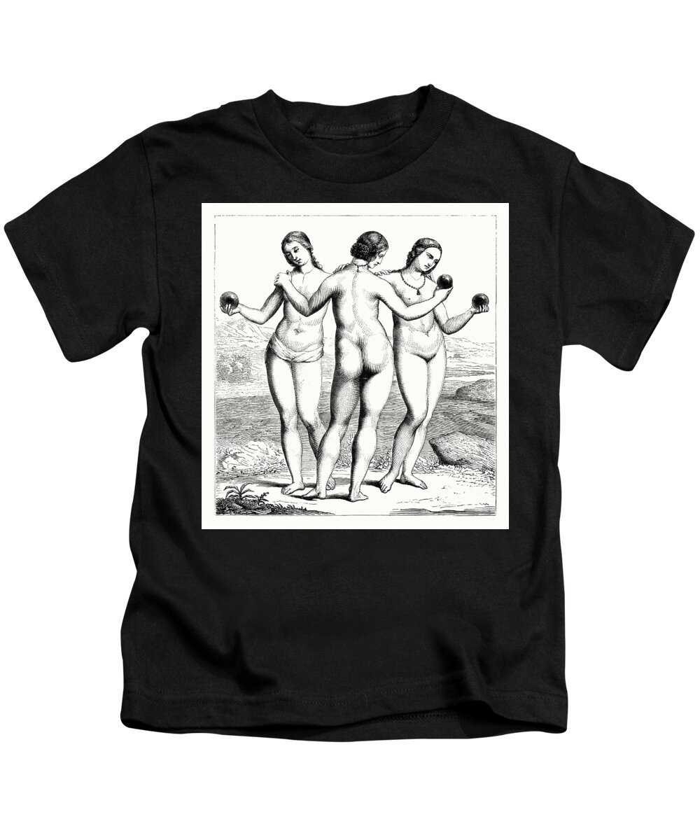 Rome Kids T-Shirt featuring the digital art The Three Graces by Lotus Leafal