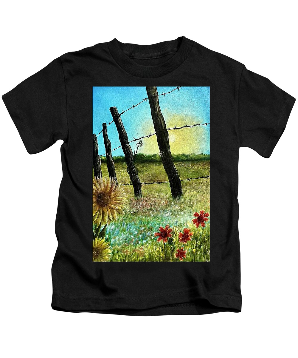 Sunflowers Kids T-Shirt featuring the painting Timeless Spring in Texas by Susan L Sistrunk