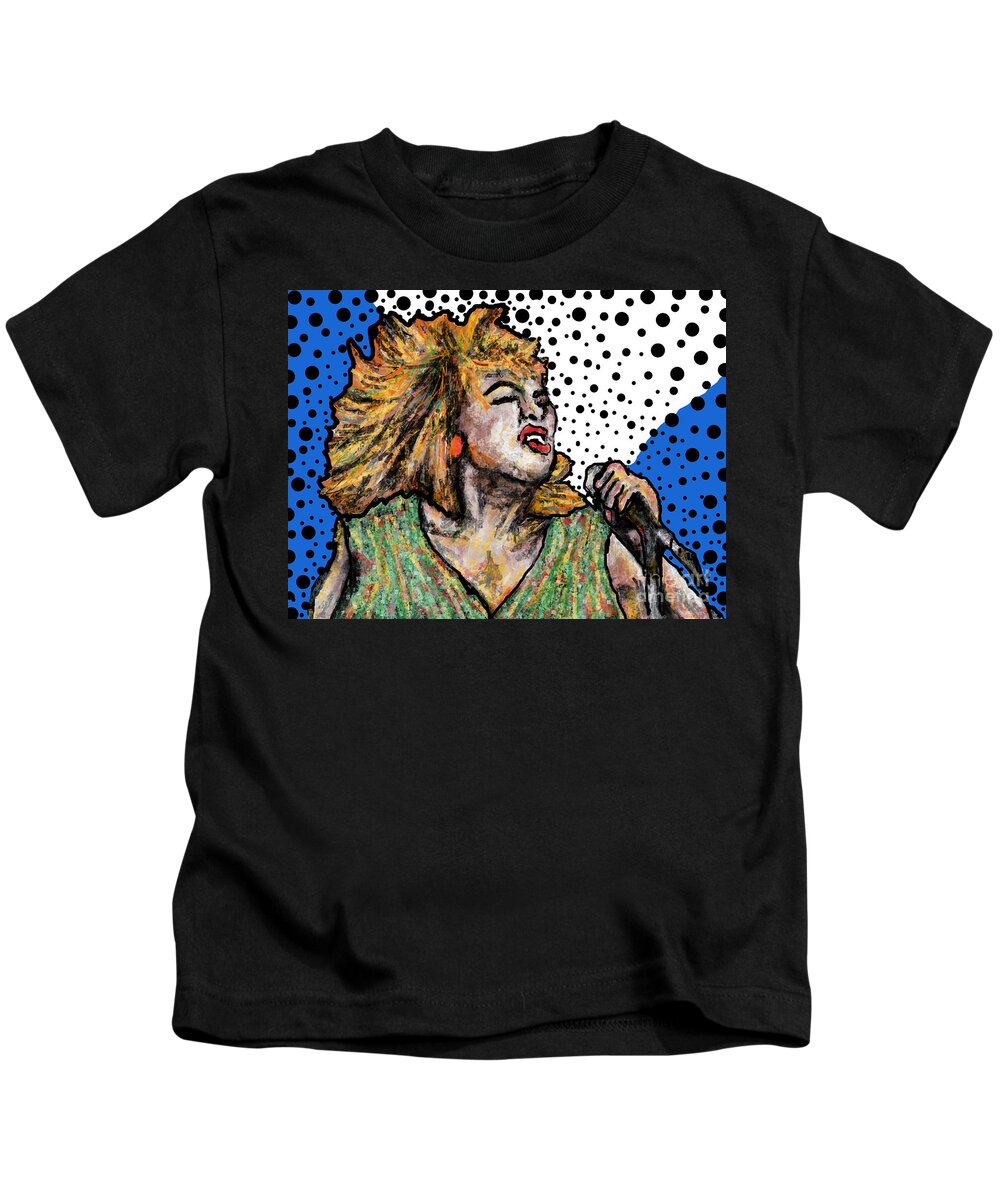 Tina Turner Rock Music Musican Icon Star Celebrity Abstract Lobby Office Mixed Media Digital Blue White Portrait Kids T-Shirt featuring the painting Tina Turner by Bradley Boug