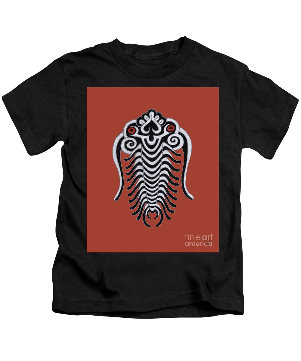 Sea Creature Kids T-Shirt featuring the painting Trilobite. Red by Amy E Fraser