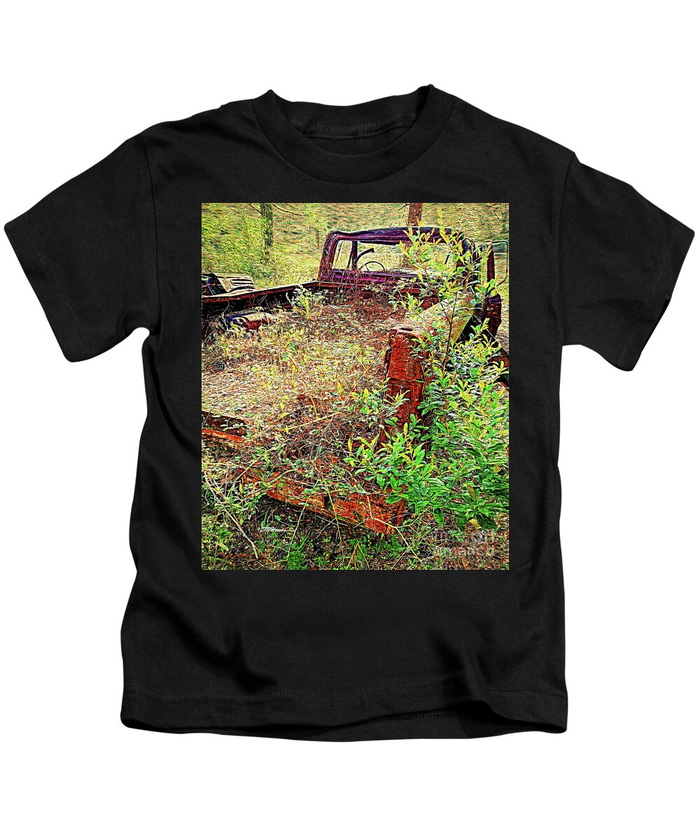Trucks Kids T-Shirt featuring the mixed media Trucking No More by DB Hayes