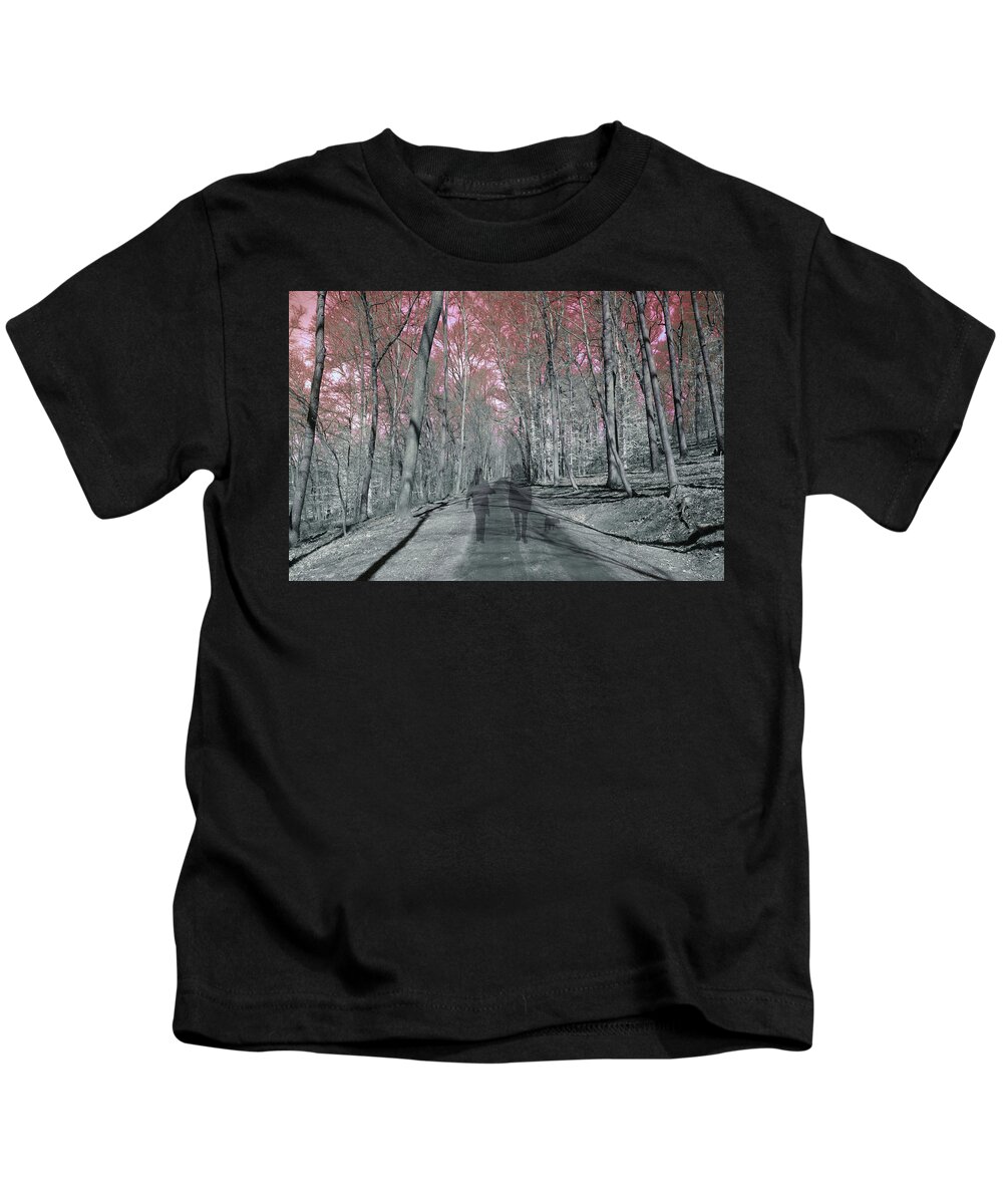 Woods Kids T-Shirt featuring the digital art Two Ghosts Walking Dog by Russel Considine