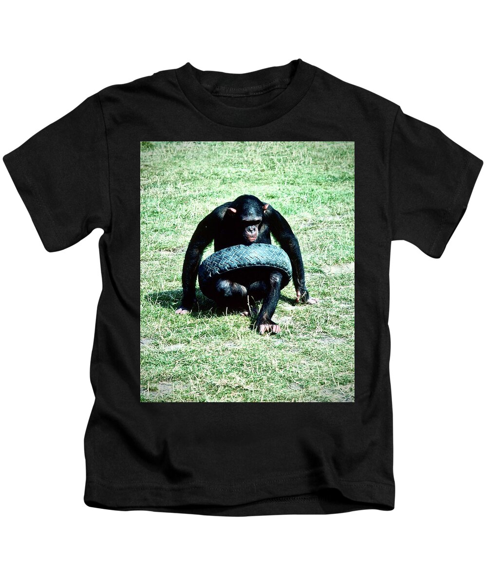 Chimpanzee Kids T-Shirt featuring the photograph Tyred Chimp by Gordon James
