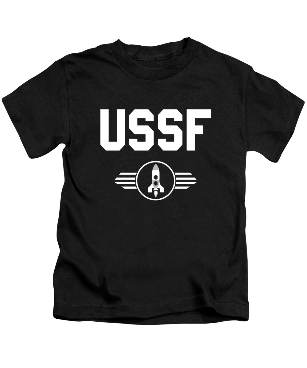 Funny Kids T-Shirt featuring the digital art United States Space Force USSF by Flippin Sweet Gear