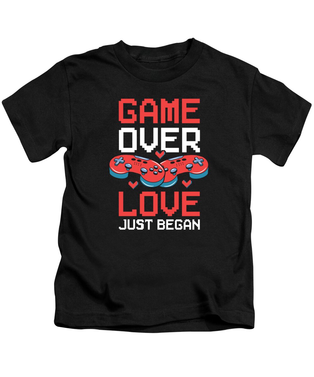 Valentines Day Kids T-Shirt featuring the digital art Valentines Day Gamer Playing Video Game Couples by Toms Tee Store