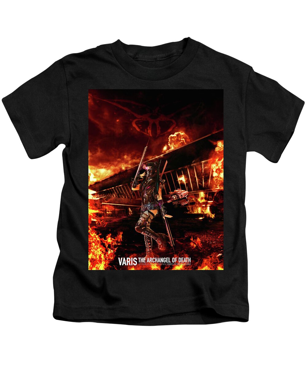 Dark Art Kids T-Shirt featuring the digital art Varis The Archangel of Death by Argus Dorian by Argus Dorian