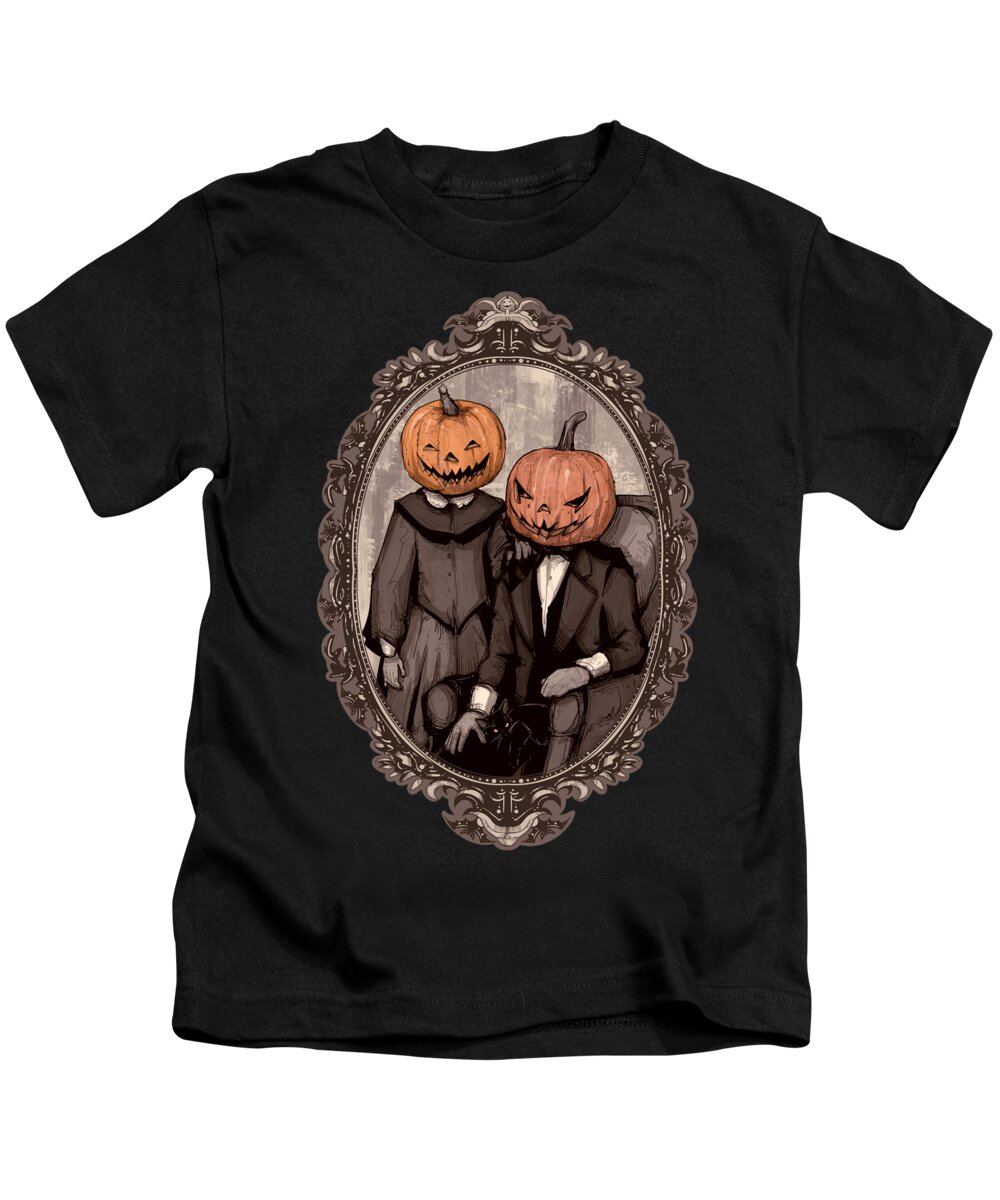 Retro Kids T-Shirt featuring the drawing Victorian Halloween by Ludwig Van Bacon