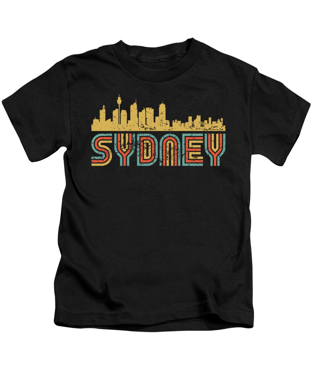 Sydney Kids T-Shirt featuring the digital art Vintage Retro Sydney Australia Skyline Distressed Look by Kevin Garbes