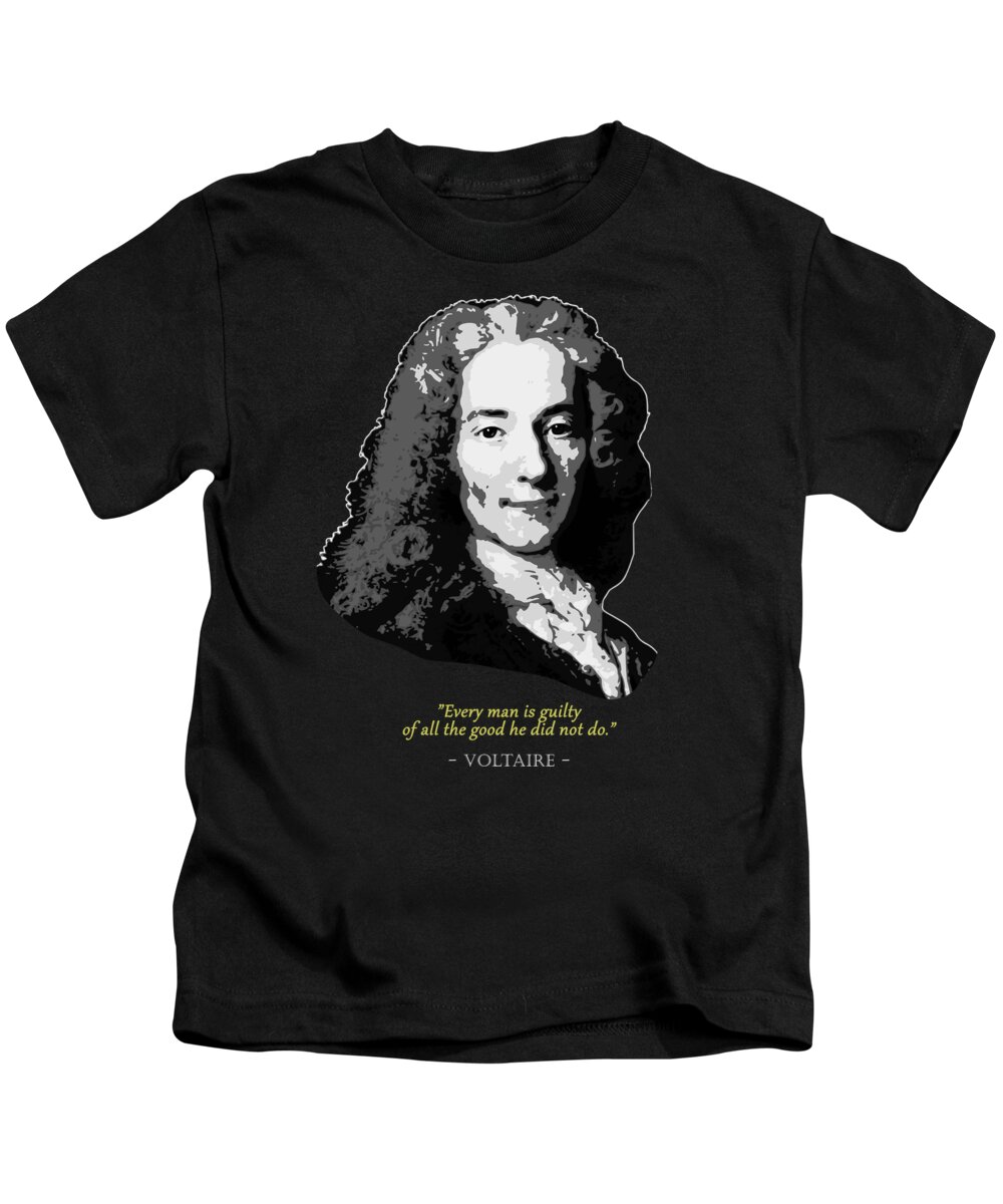 Voltaire Kids T-Shirt featuring the digital art Voltaire Quote by Filip Schpindel