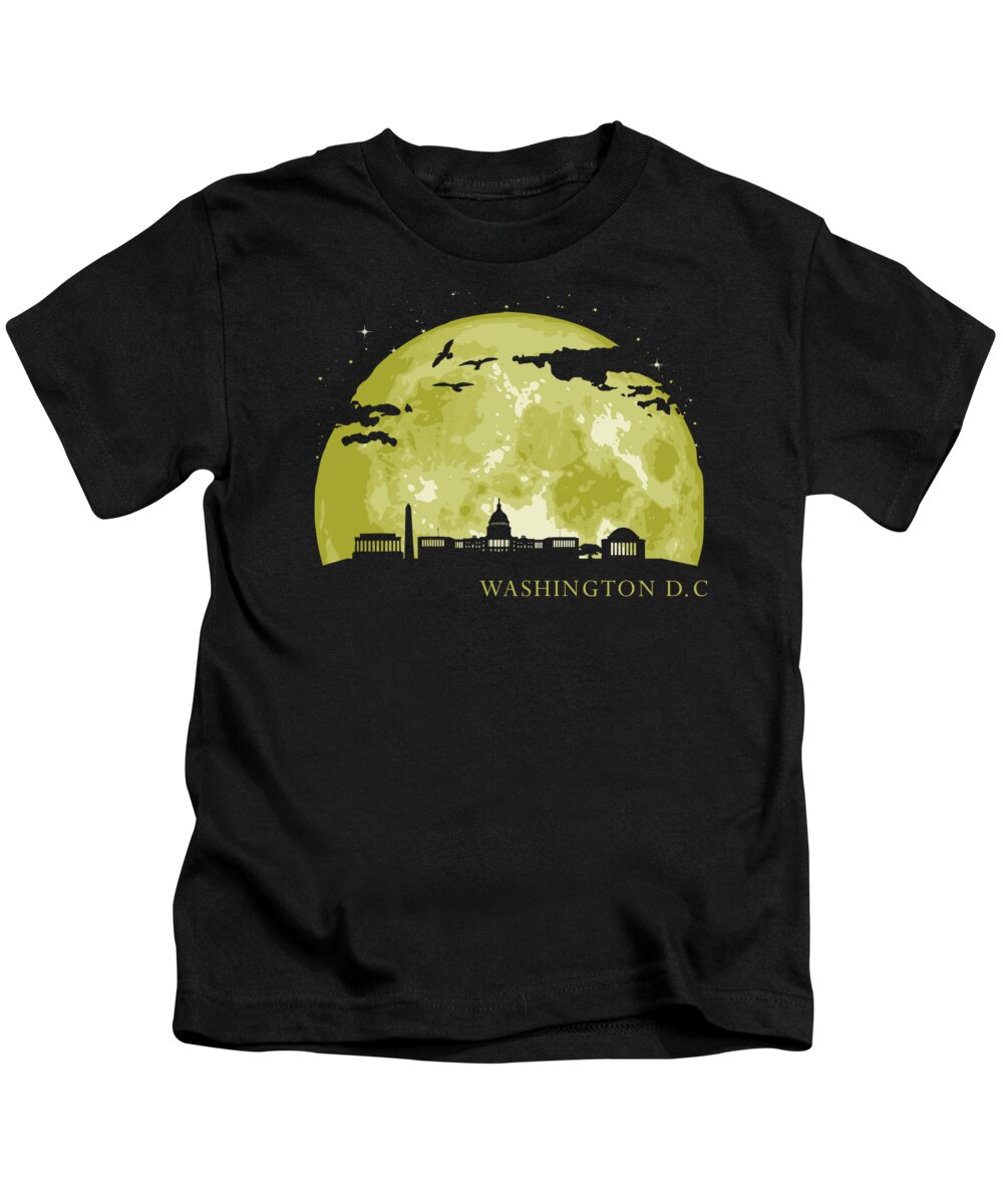 Usa Kids T-Shirt featuring the digital art WASHINGTON DC Moon Light Night Stars Skyline by Filip Schpindel