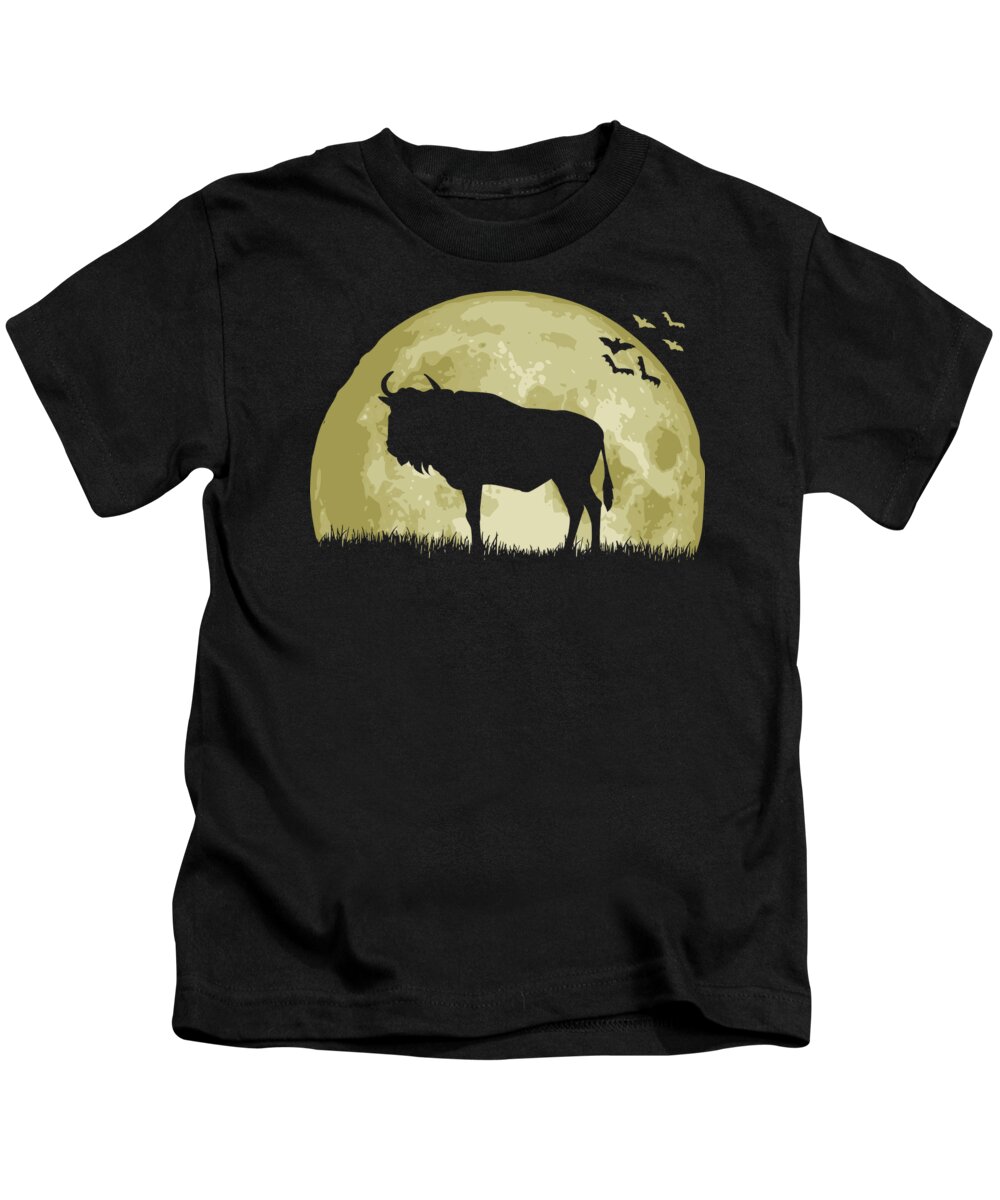 Water Kids T-Shirt featuring the digital art Water Buffalo Full Moon by Megan Miller