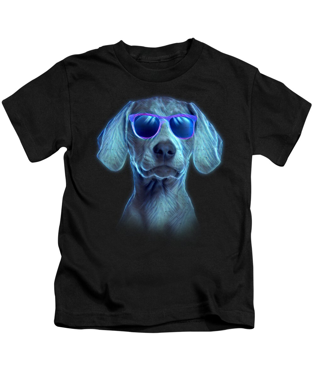 Weimaraner Gifts Kids T-Shirt featuring the digital art Weimaraner Neon Dog Sunglasses by Jacob Zelazny