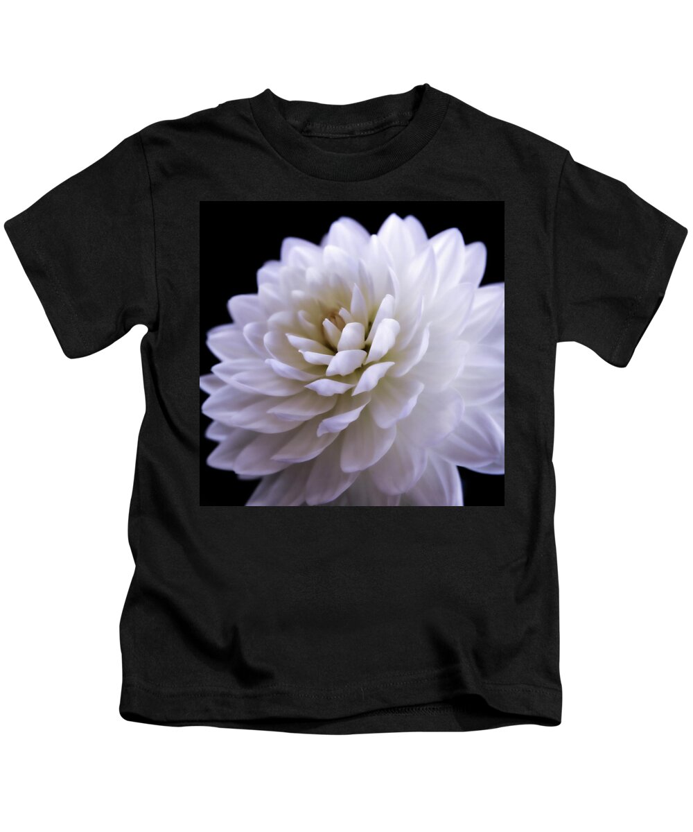 Dahlia Kids T-Shirt featuring the photograph White Dahlia Square Format by Sally Bauer