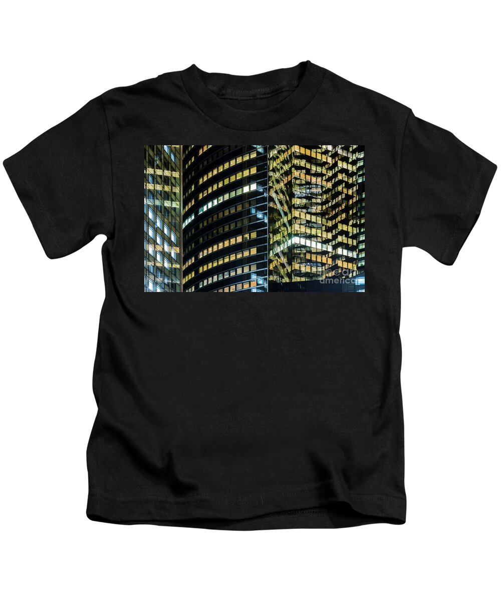 Lights Kids T-Shirt featuring the photograph Windows of business buildings by Vicente Sargues