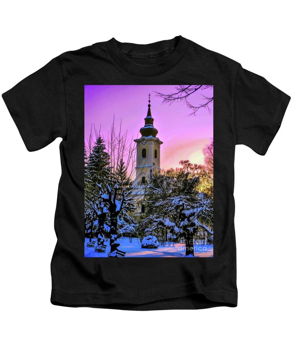 Church Kids T-Shirt featuring the photograph Winter Sunset by Nina Ficur Feenan