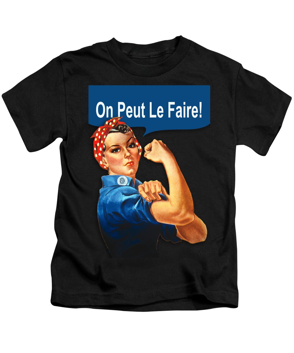 French Kids T-Shirt featuring the painting Womens French Rosie The Riveter - We Can Do It France - Women's Feminist T-Shirt by Tony Rubino