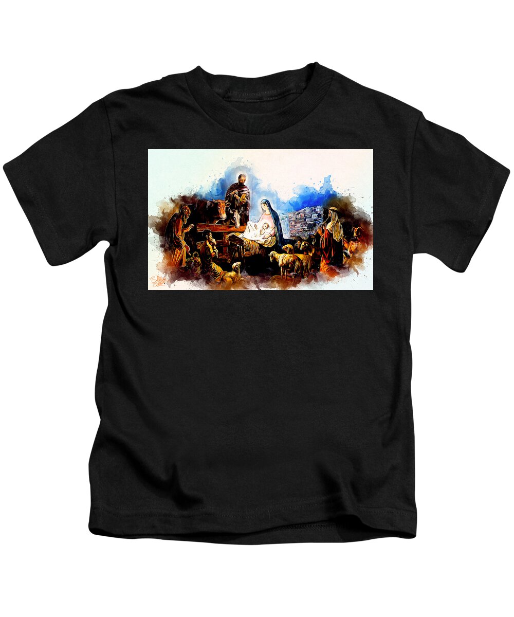 God Kids T-Shirt featuring the painting Worship by Charlie Roman