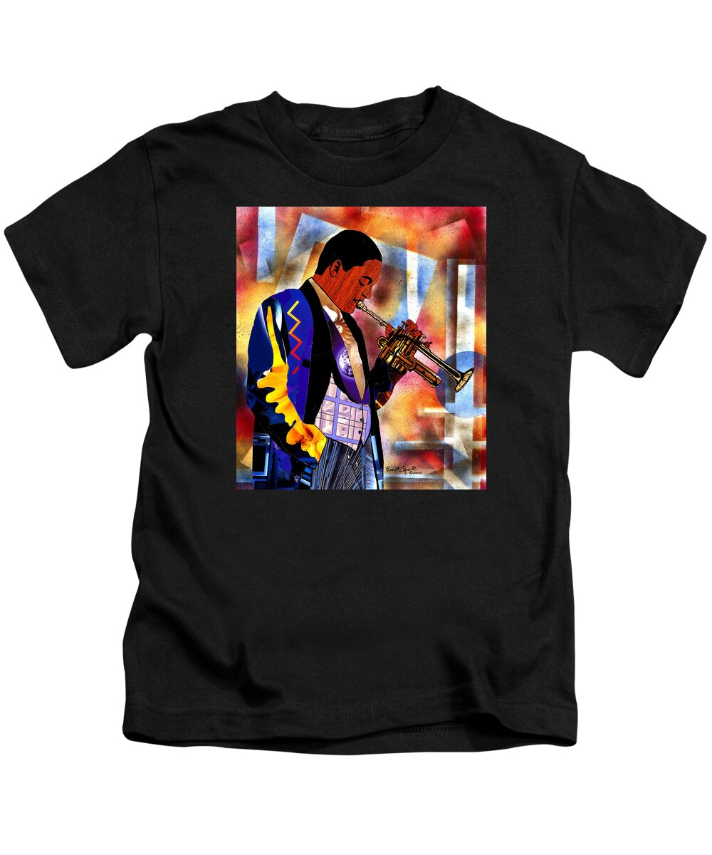 Everett Spruill Kids T-Shirt featuring the painting Wynton Marsalis #1 by Everett Spruill