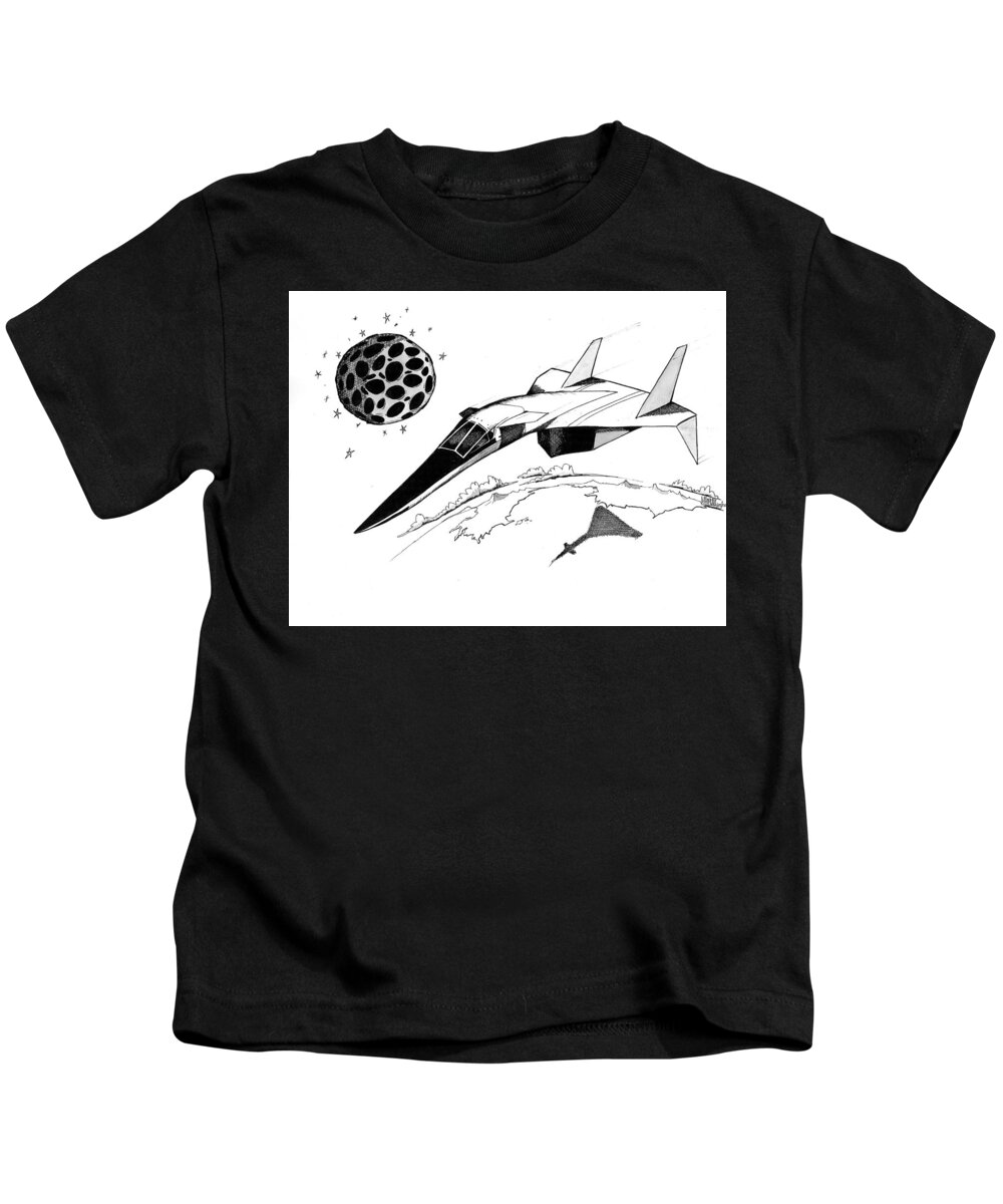 Xb-70 Kids T-Shirt featuring the drawing XB70 Original Black and White Drawing by Michael Hopkins